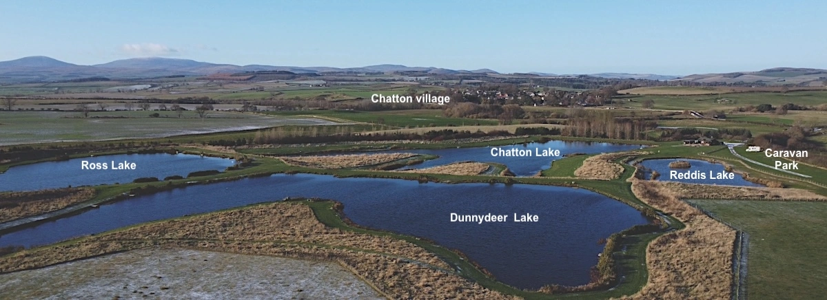 Aerial view of Chatton Lakes with annotation